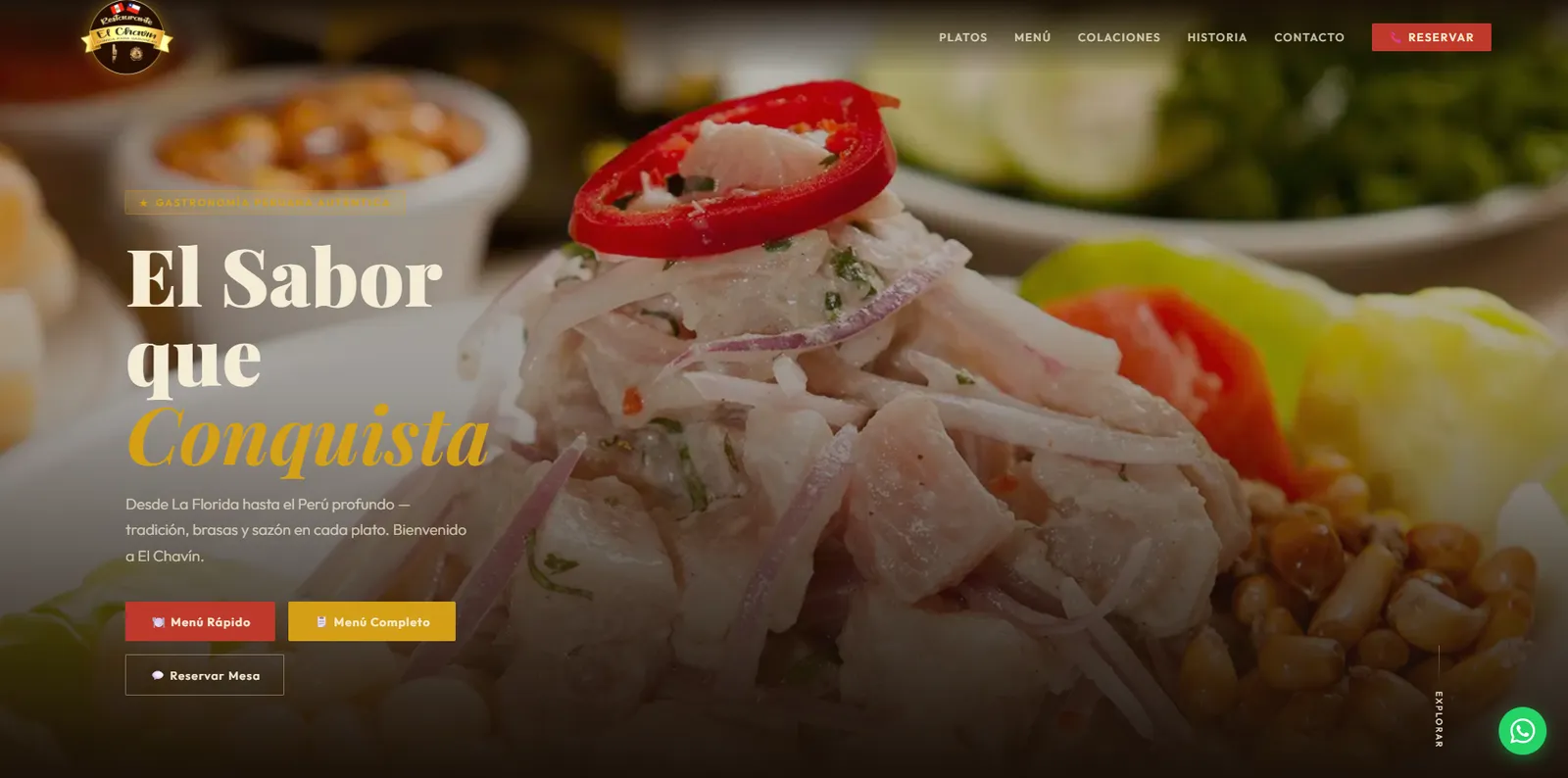 Sitio web del Restaurante El Chavín con su carta y presentación del local