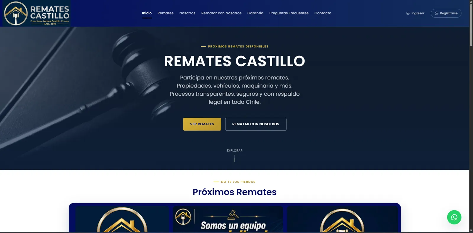 Sitio web de Remates Castillo con próximos remates y lotes destacados